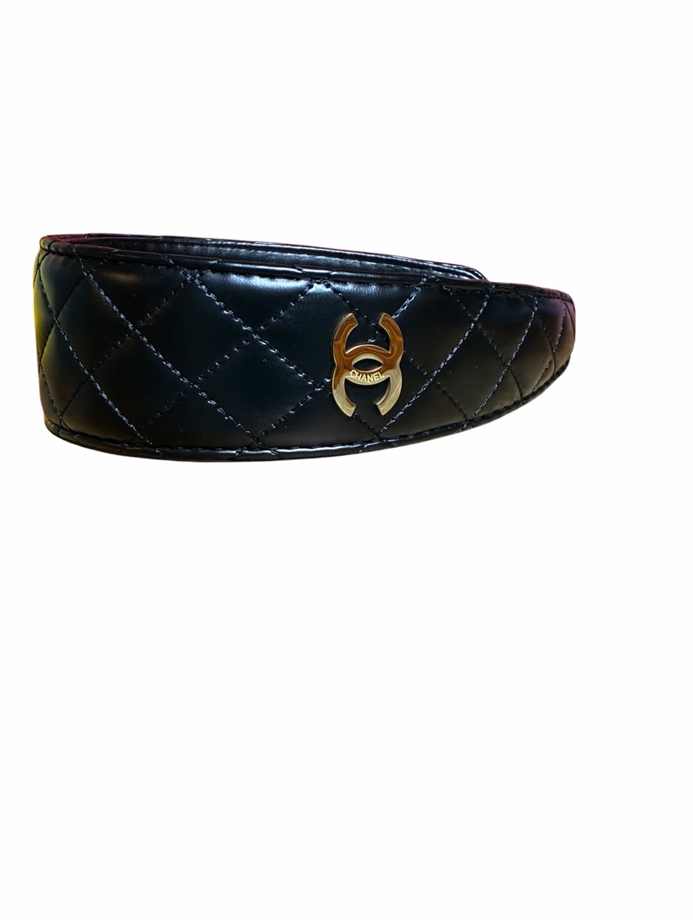 ✨ChaneI. Black Quilted Headband with Gold-Tone CC Logo